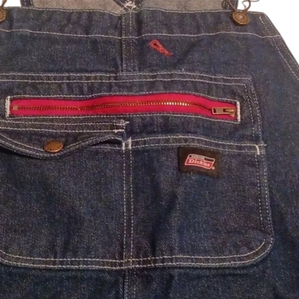 Dickies denim Blue bib overalls Relaxed Fit Front   Pockets EUC sz L - Picture 5 of 10